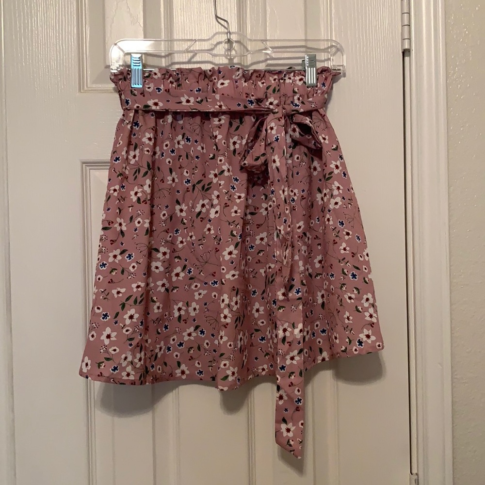 SHEIN Pink Floral Skirt with Tie Waist